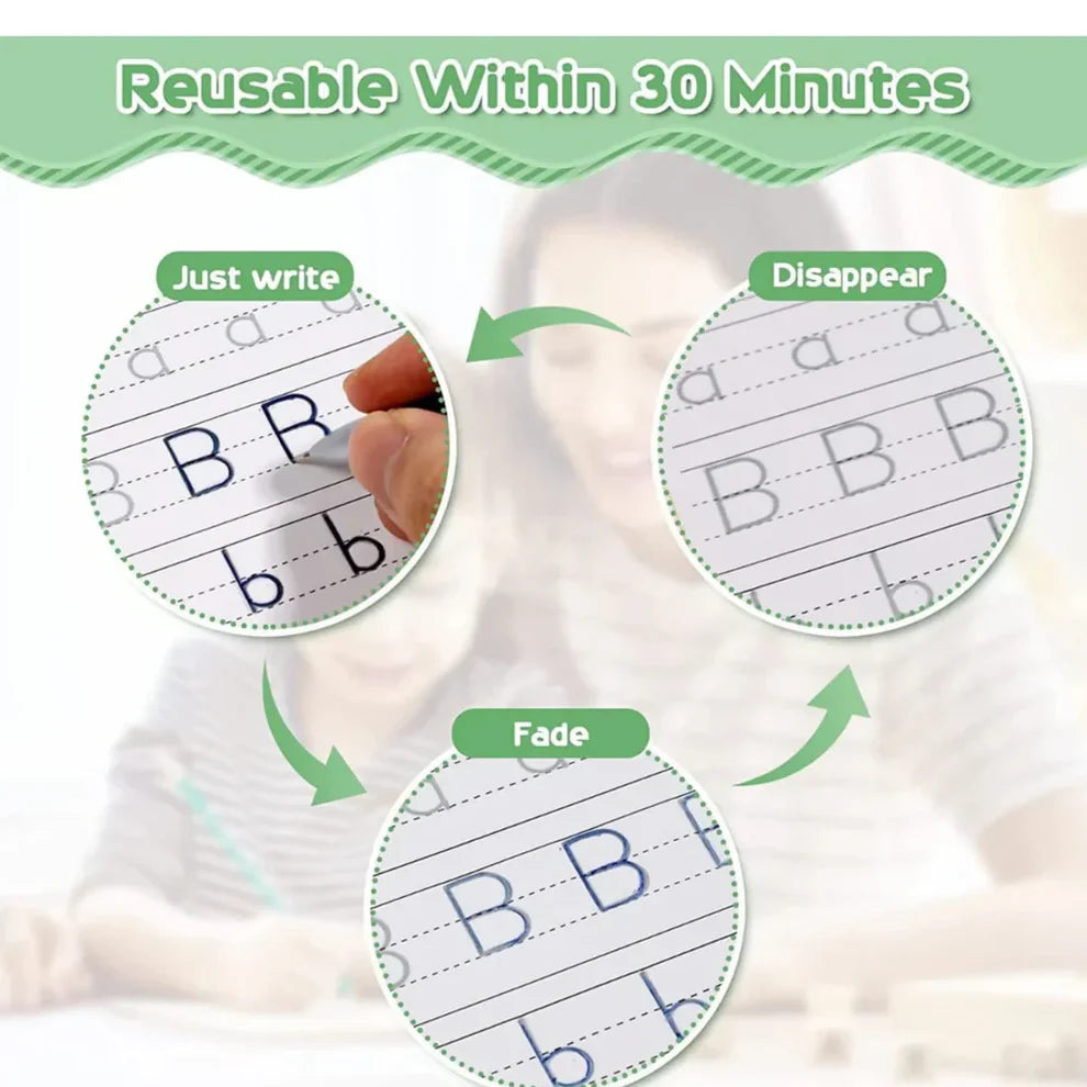 Magic Reusable Kids Copybook Set – 4 Books + Free Pen, Grip & 10 Refills